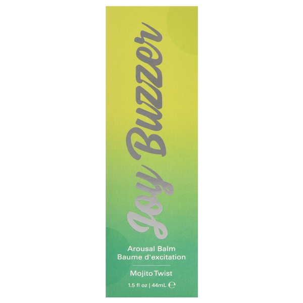Clitoral arousal balm in Mojito Twist flavor with a green and yellow gradient design.