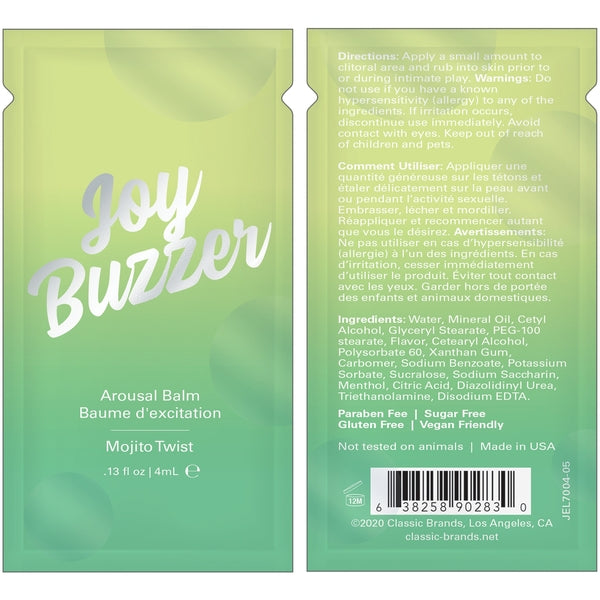 Jelique Mojito Twist Arousal Balm in a small packet with product information.