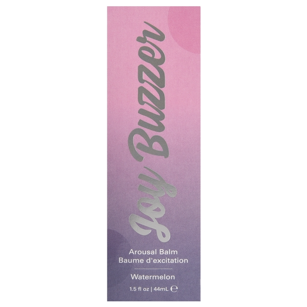 Arousal Balm in Watermelon flavor with "Joy Buzzer" text.