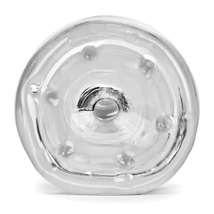 Clear textured suction stroker made of soft FLEXtpr.