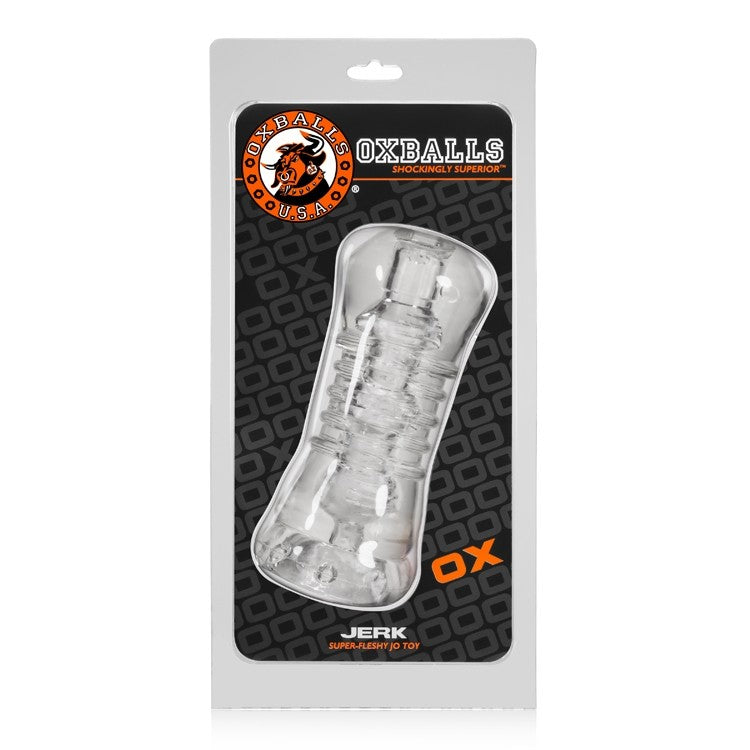 Clear textured suction stroker masturbator by Oxballs.