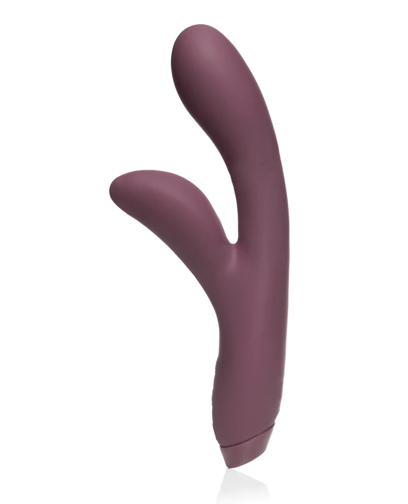 A purple rabbit vibrator with a curved design for G-spot and clitoral stimulation.
