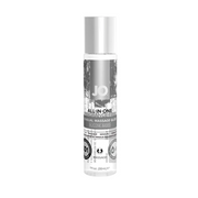 JO All-In-One Fragrance-Free Silicone-Based Sensual Massage Glide in a clear bottle with a silver cap.