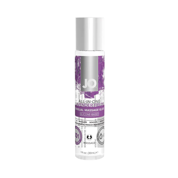 JO Lavender Fields All-In-One Sensual Massage Glide, silicone-based.