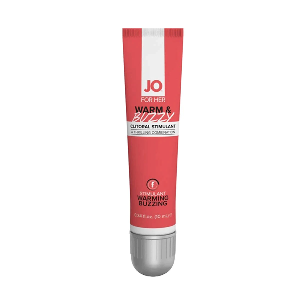JO For Her Warm & Buzzy Clitoral Stimulant cream in a red tube.