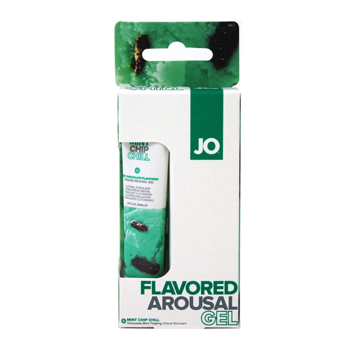 JO Mint Chip Chill Arousal Gel in a white tube with green accents.