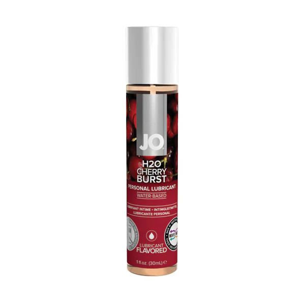 JO H2O Cherry Burst personal lubricant in a 1oz bottle.