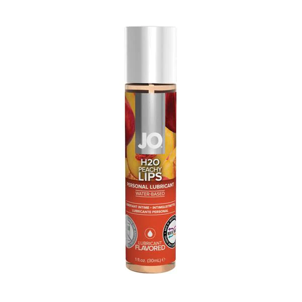 JO H2O Peachy Lips personal lubricant in a 1oz bottle.