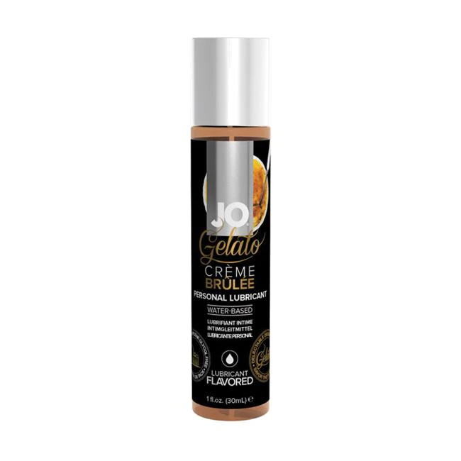 JO Gelato Creme Brulee flavored water-based personal lubricant in a 1oz bottle.