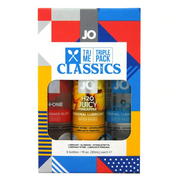 JO Lubricants Classic Lubricant and Massage Glide Triple Pack with three 1oz bottles.