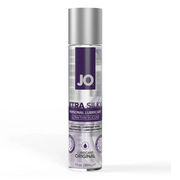 JO XTRA SILKY personal lubricant in a clear bottle with a silver cap.