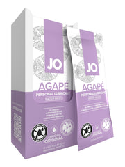 Agape water-based lubricant display box with 12 individual foil packets.