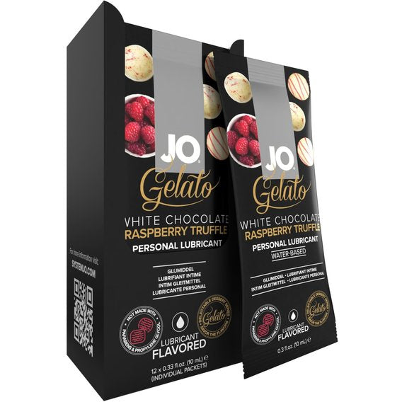JO Gelato White Chocolate Raspberry Truffle water-based lubricant 12-pack.
