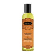 Kama Sutra Sweet Almond Massage Oil in an 8oz bottle with a black cap.