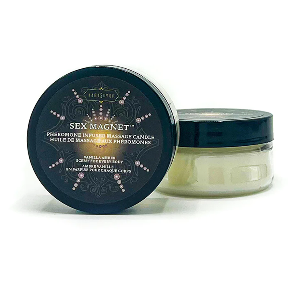 Kama Sutra Pheromone Massage Candle in Vanilla Amber scent.