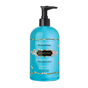A blue bottle of Kama Sutra Ocean Blu luxury bathing gel with a pump dispenser.