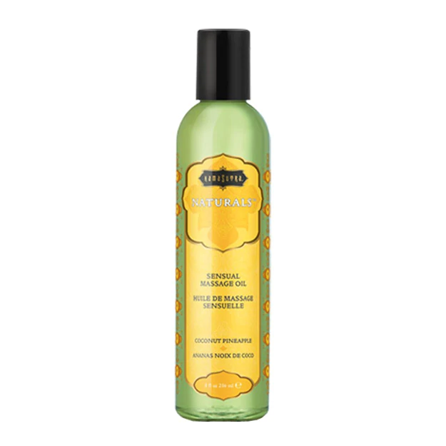 Kama Sutra Naturals Coconut Pineapple Sensual Massage Oil bottle.