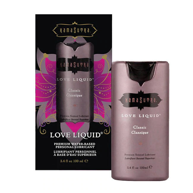 Kama Sutra Love Liquid Classic water-based personal lubricant in a pink bottle.
