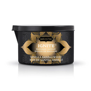 Kama Sutra Ignite massage candle in Vanilla Sandalwood scent.