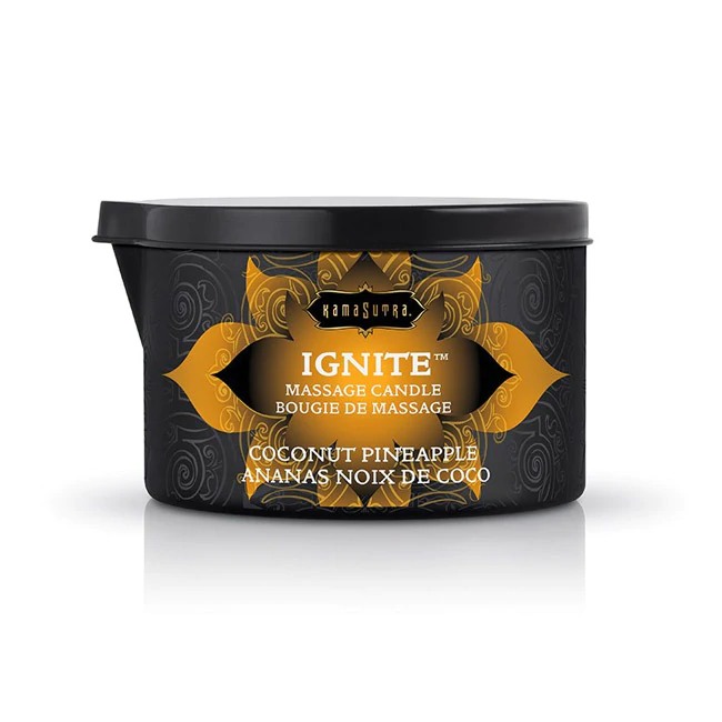 Kama Sutra Ignite massage candle in Coconut Pineapple scent.