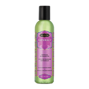 Kama Sutra Naturals Island Passion Berry massage oil in a green bottle.