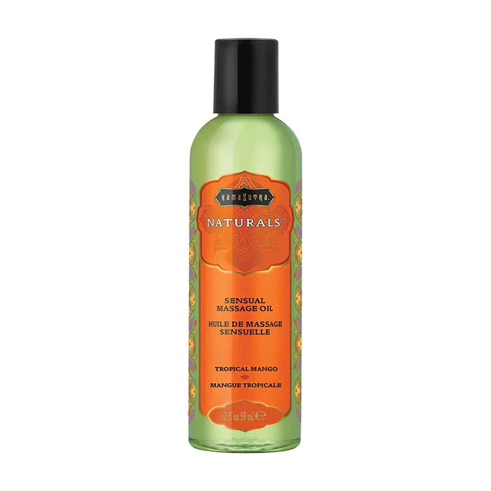 Kama Sutra Naturals Tropical Mango Sensual Massage Oil bottle.