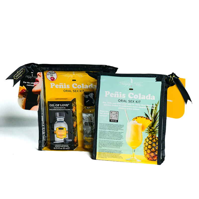 Penis Colada Oral Sex Cocktail Kit with flavored lube and warming oil.