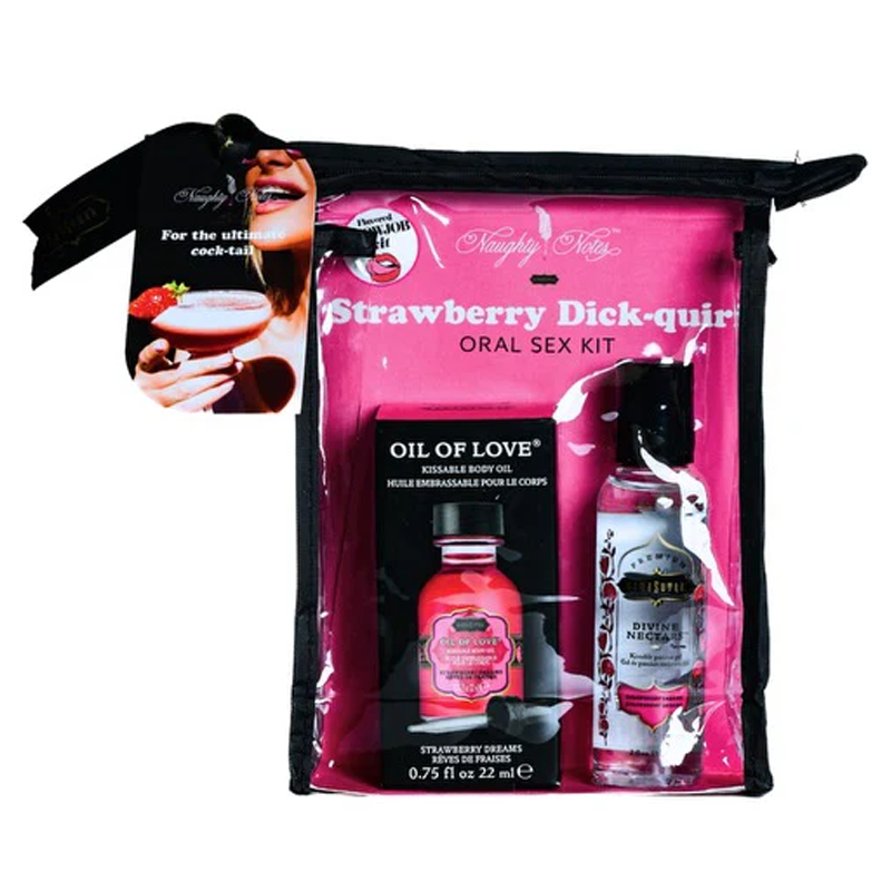Strawberry Oral Sex Cocktail Kit with flavored lube and body oil.