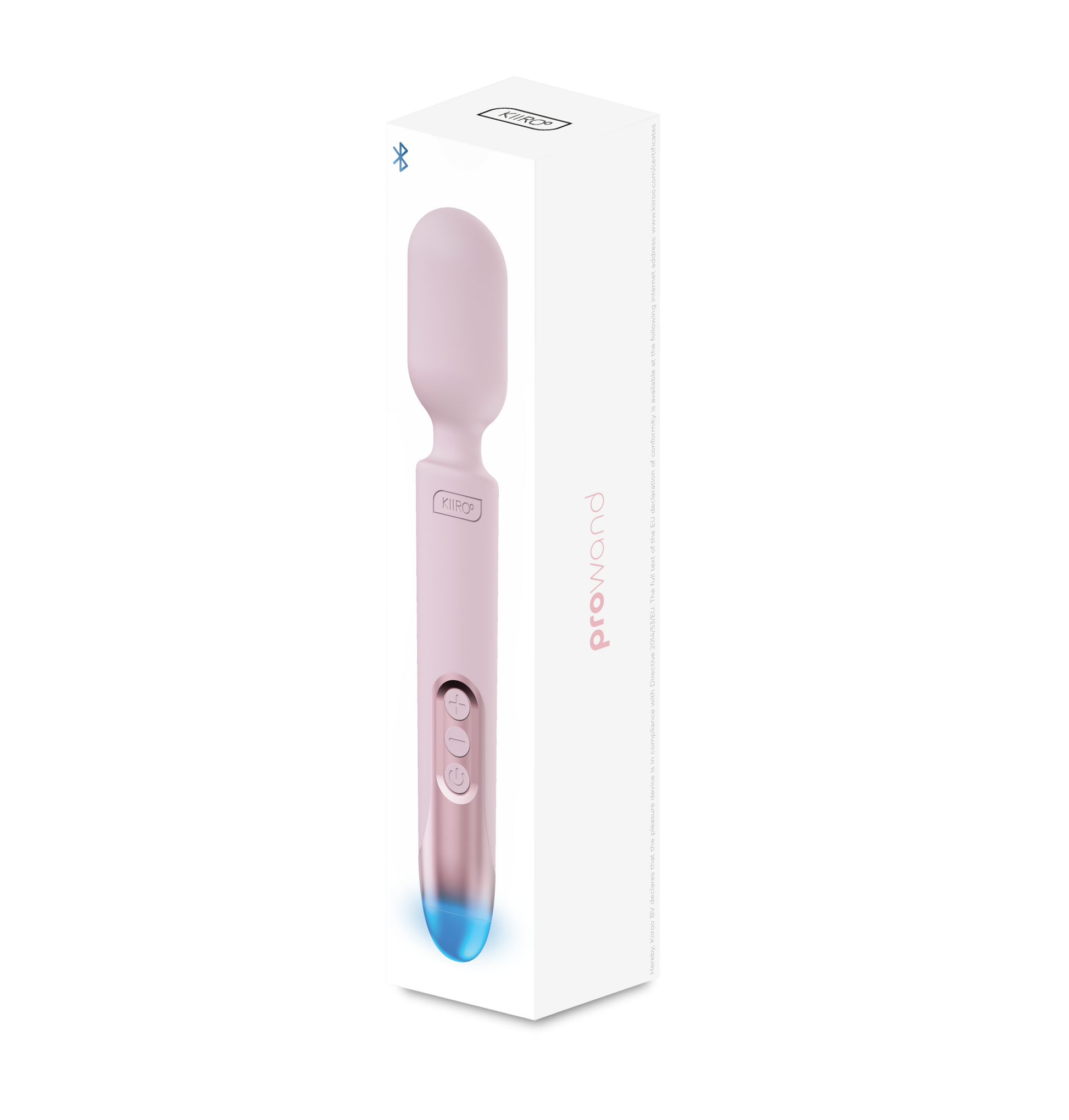 Pink ProWand app-controlled wand vibrator in its box.