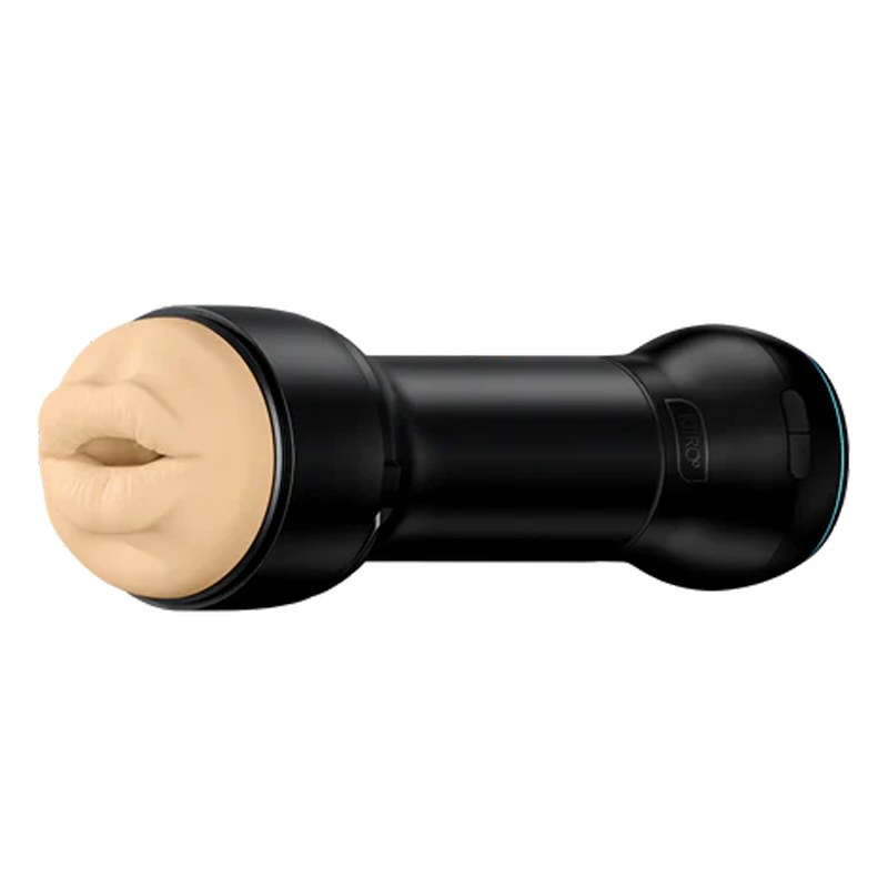 Black oral stroker with a realistic mouth insert and a PowerBlow suction attachment.
