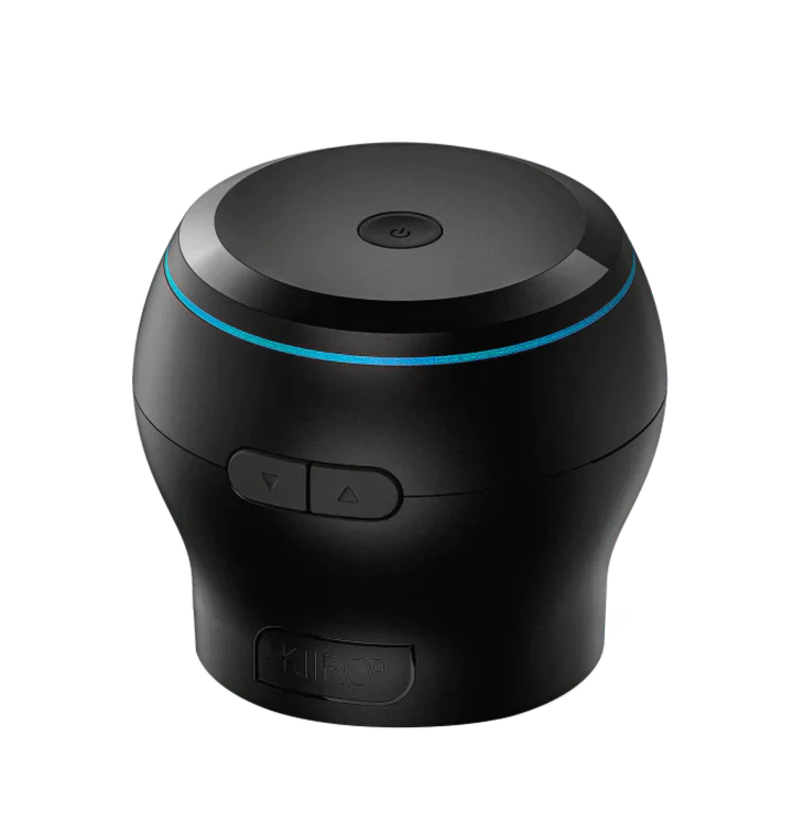 Black Kiiroo PowerBlow suction stroker attachment with power button and volume buttons.