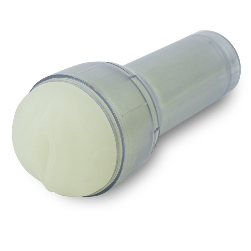Glow-in-the-dark stroker with a textured sleeve and transparent case.