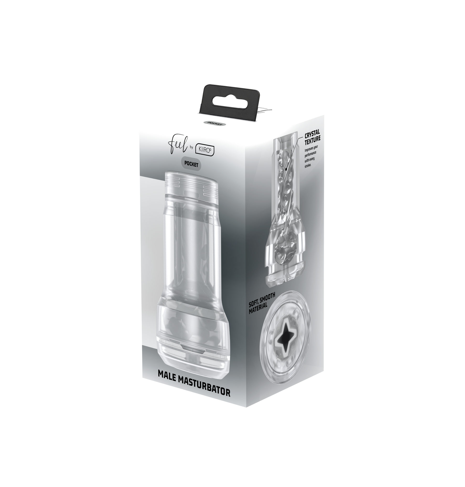 Kiiroo Pocket Stroker Crystal transparent male masturbator.