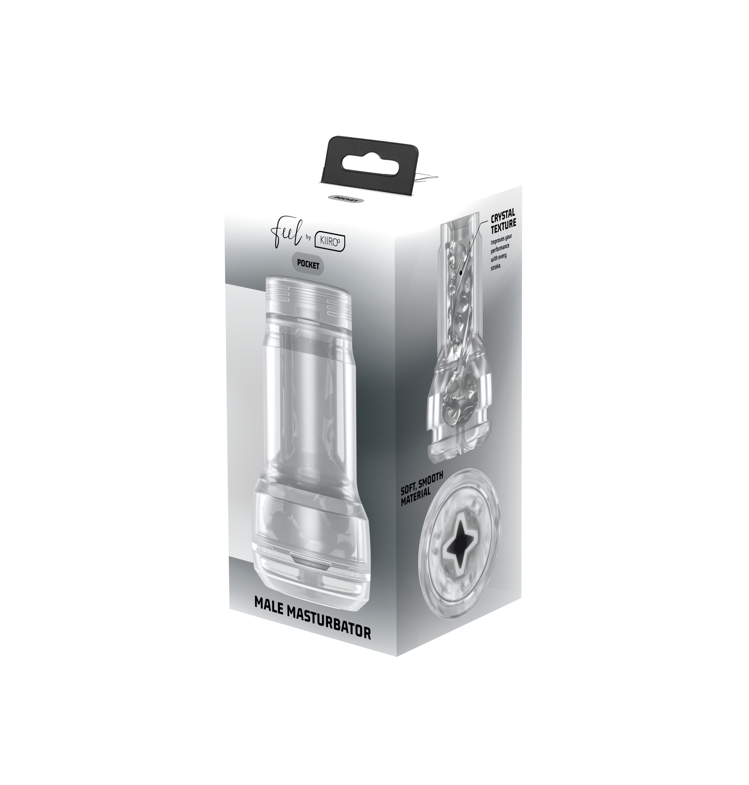 Kiiroo Pocket Stroker Crystal transparent male masturbator.