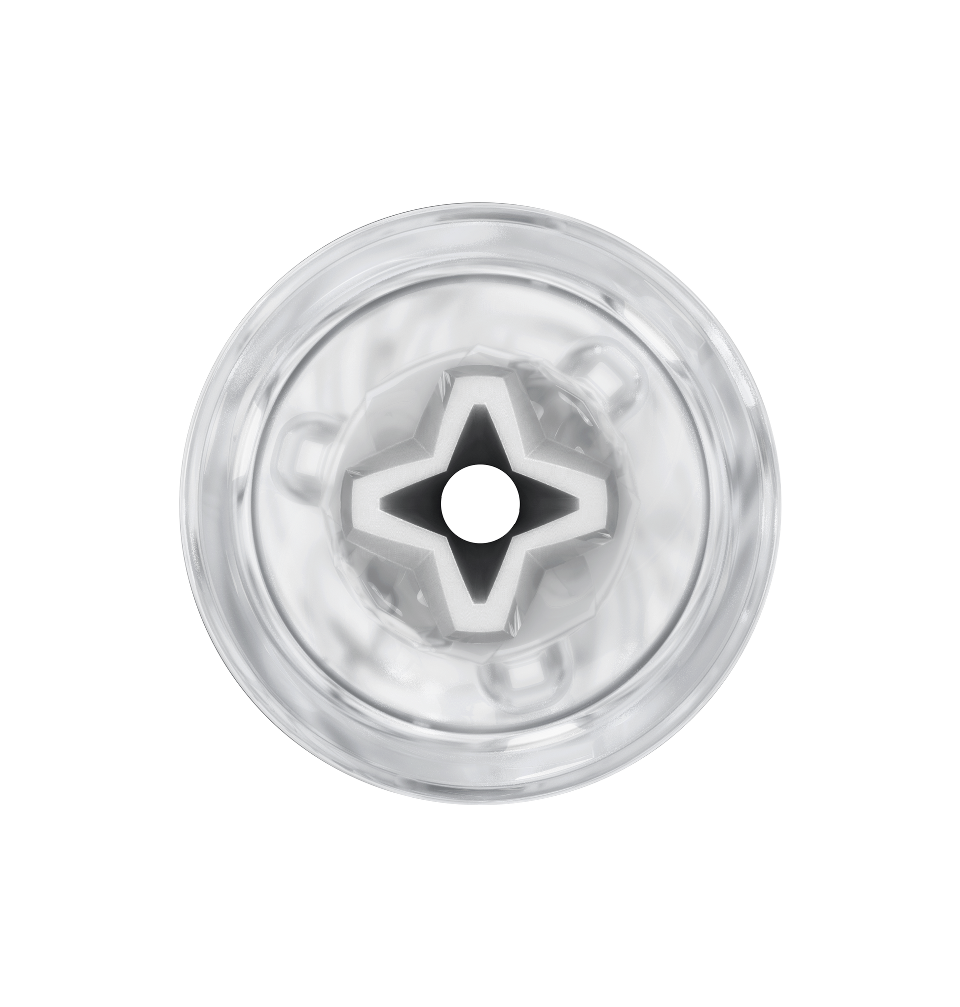 Transparent male masturbator with a star-shaped opening.