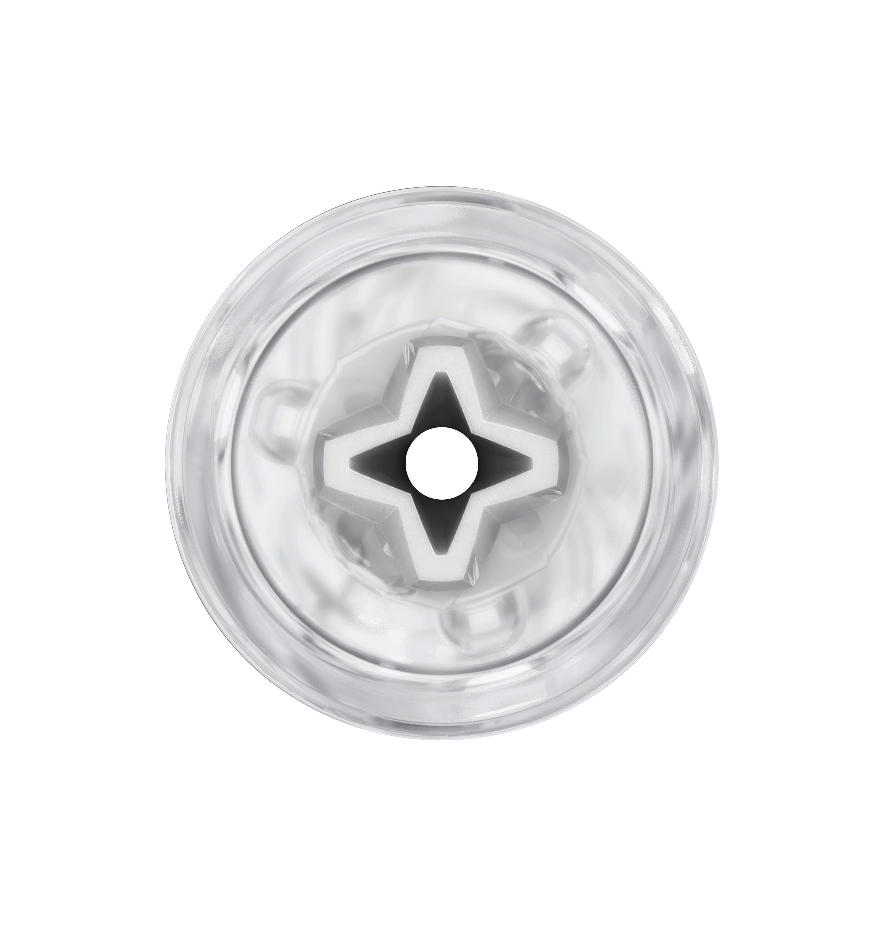 Transparent male masturbator with a star-shaped opening.