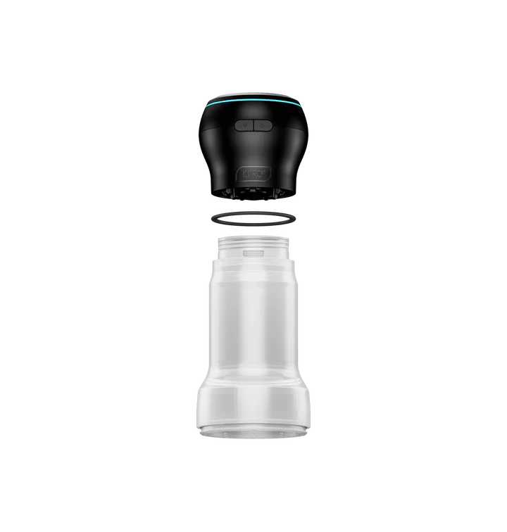 App-controlled suction stroker and PowerBlow combo with a clear stroker.