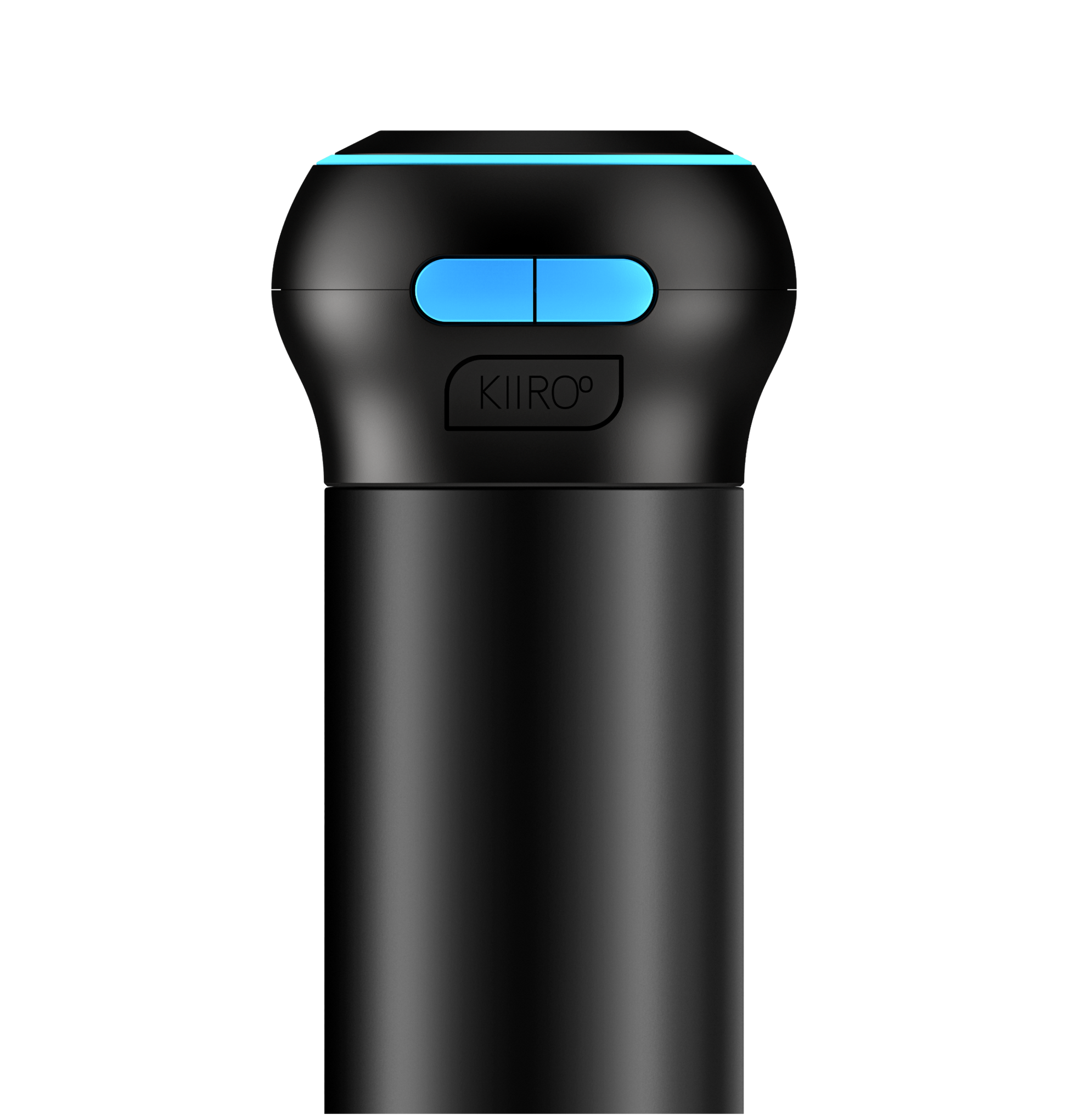 Black Kiiroo stroker controller with blue buttons and a light strip.