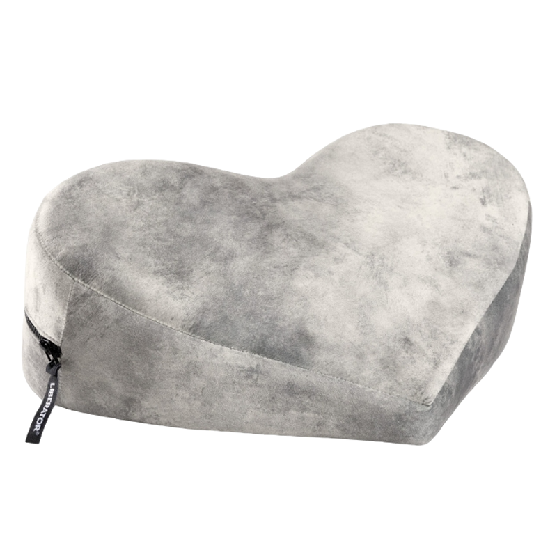Silver heart-shaped ergonomic positioning pillow with microvelvet cover.