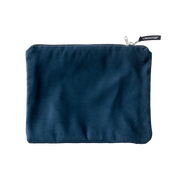 Navy blue microsuede travel pouch with a zipper and Liberator logo.