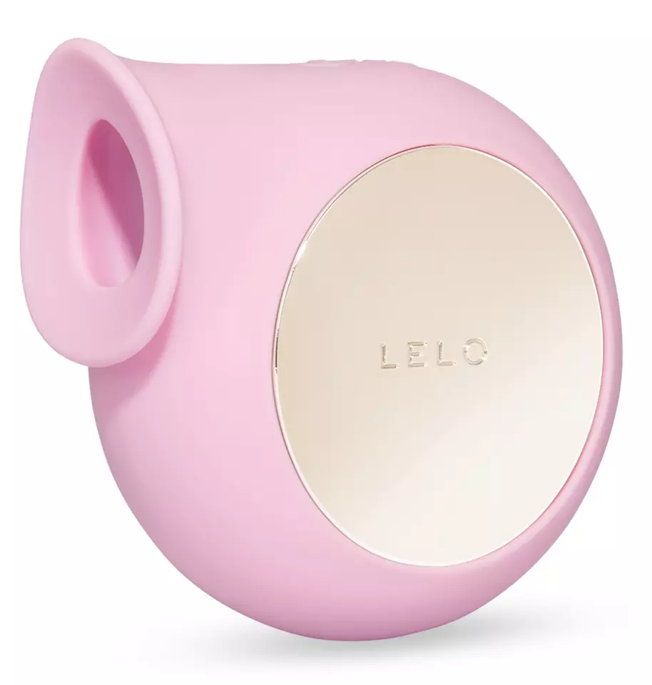 A pink Lelo Sila Cruise sonic clitoral massager with a gold accent.