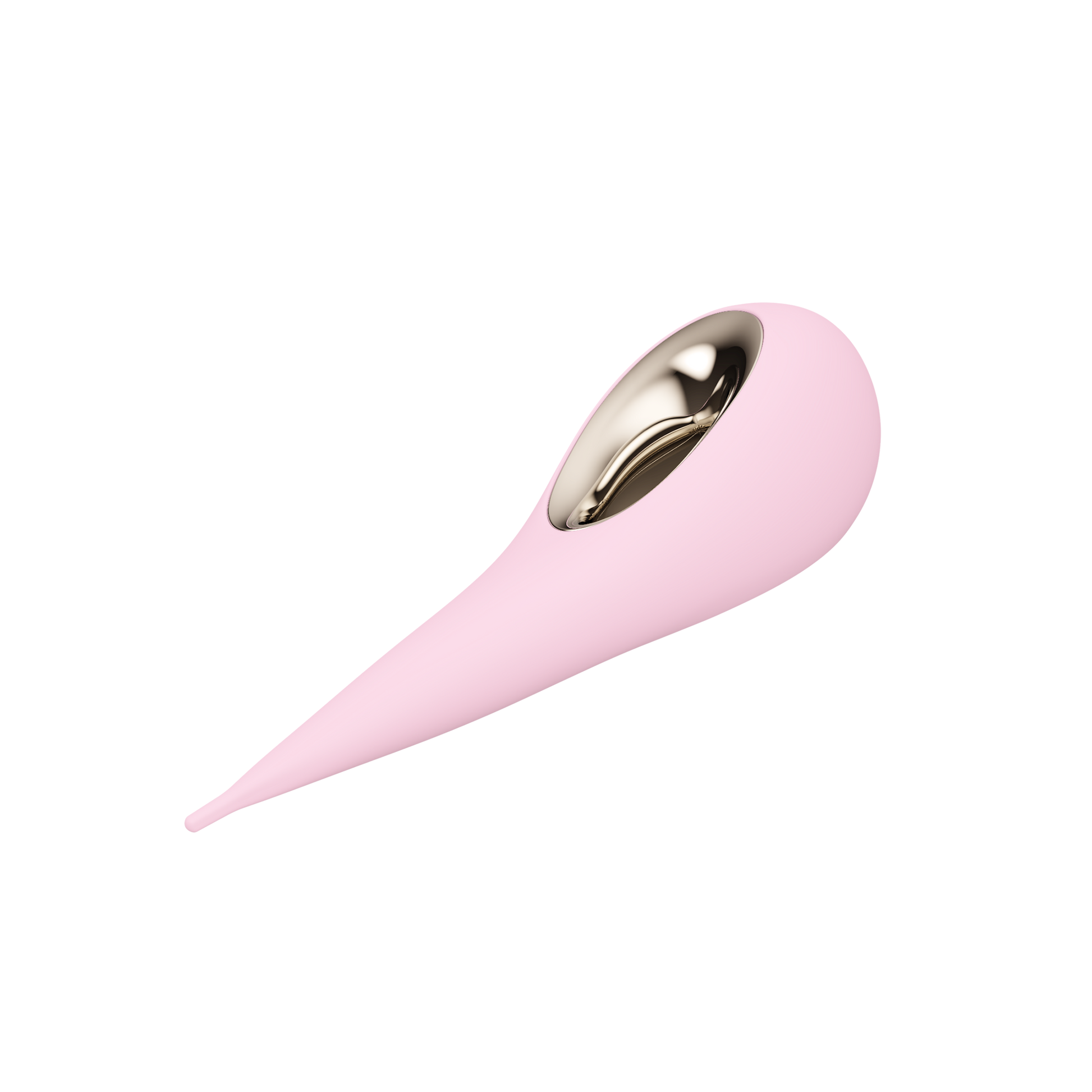 Pink elliptical clitoral stimulator with a gold interior.