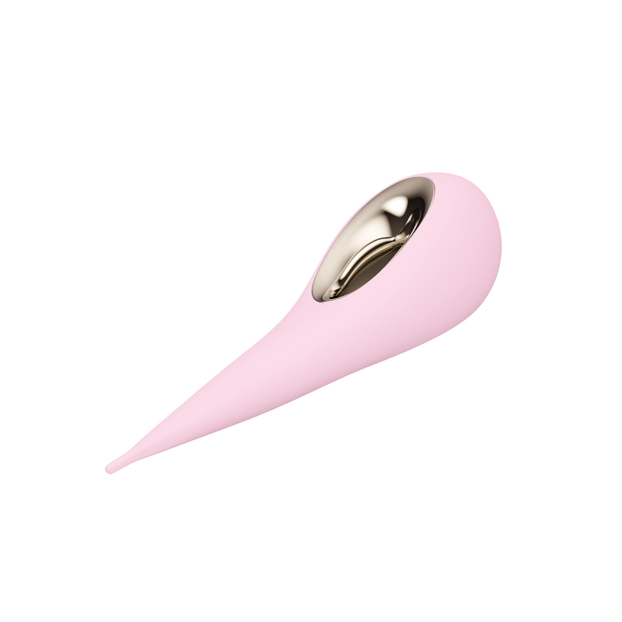 Pink elliptical clitoral stimulator with a gold interior.
