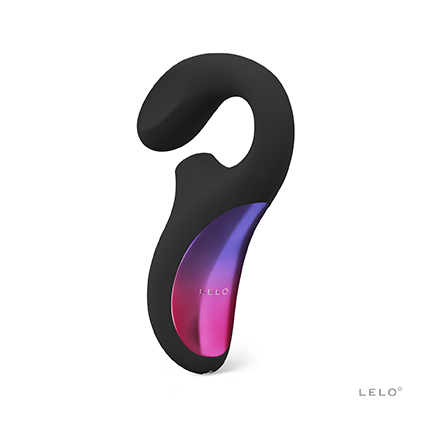 A black dual sonic G-spot stimulator with a gradient purple and pink insert.