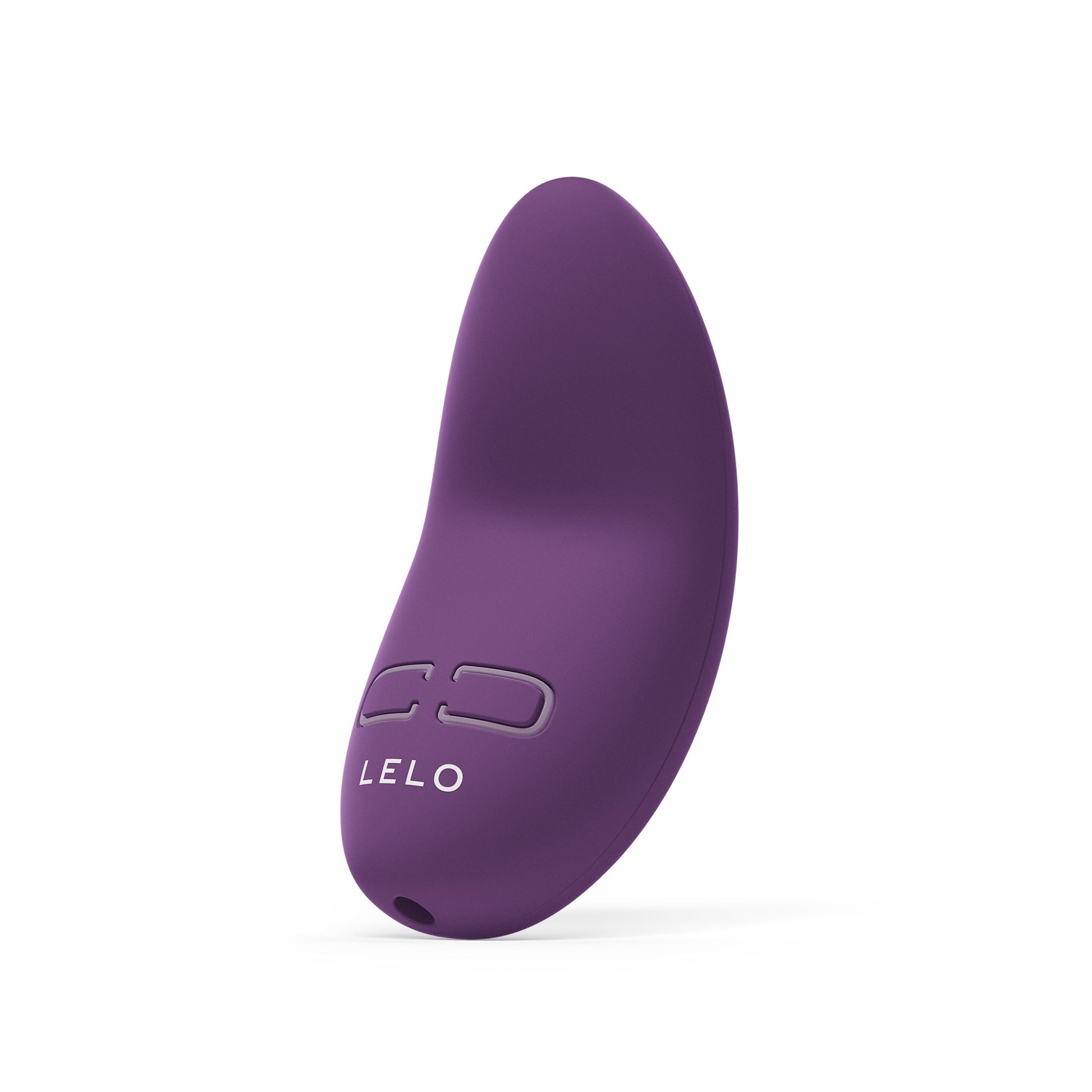 A dark plum Lily 3 personal massager with two buttons and the Lelo logo.