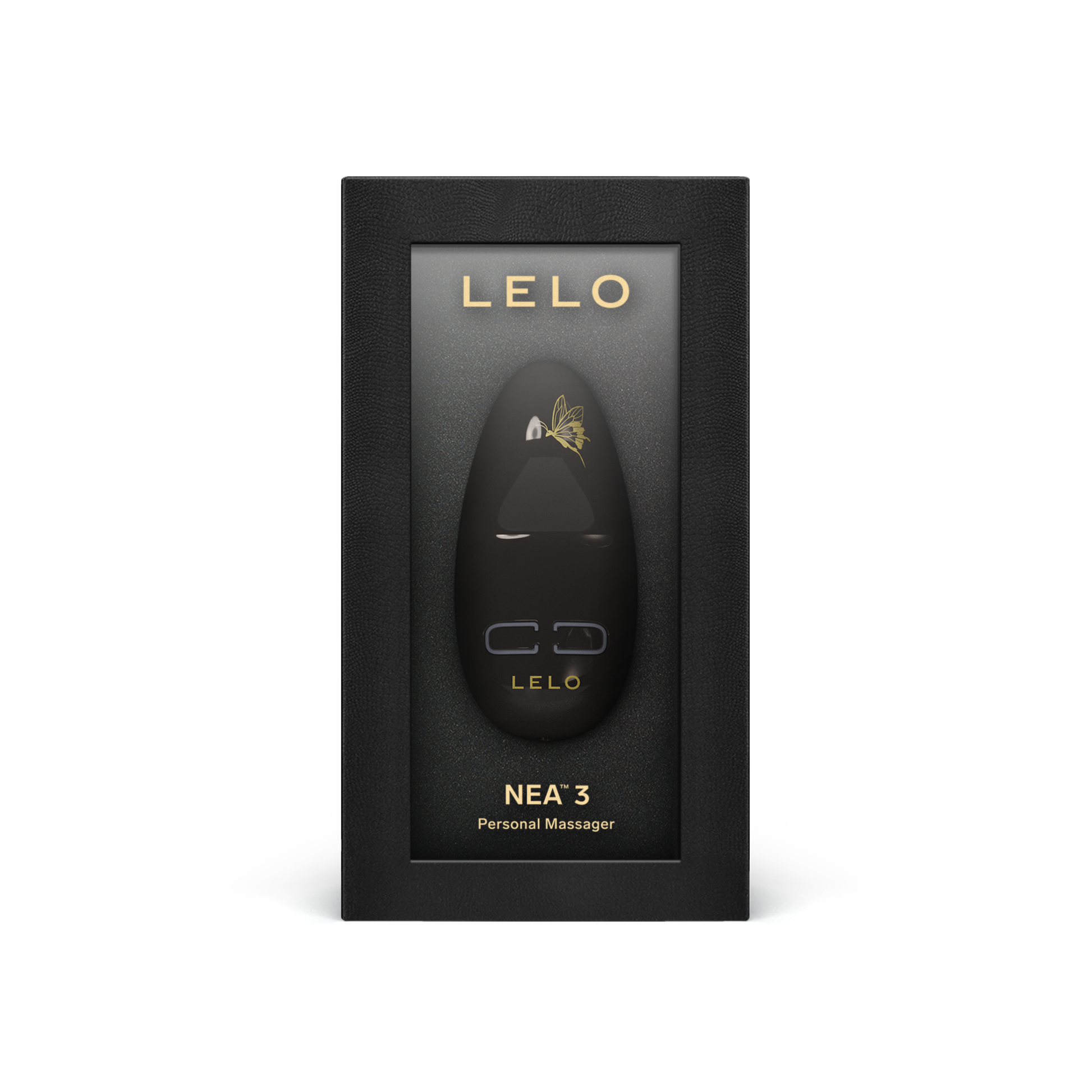 A black Lelo NEA 3 personal massager in a black box.