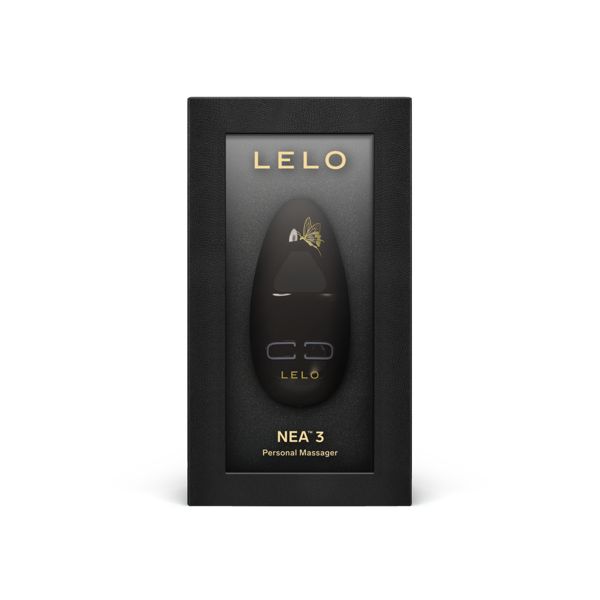 A black Lelo NEA 3 personal massager in a black box.