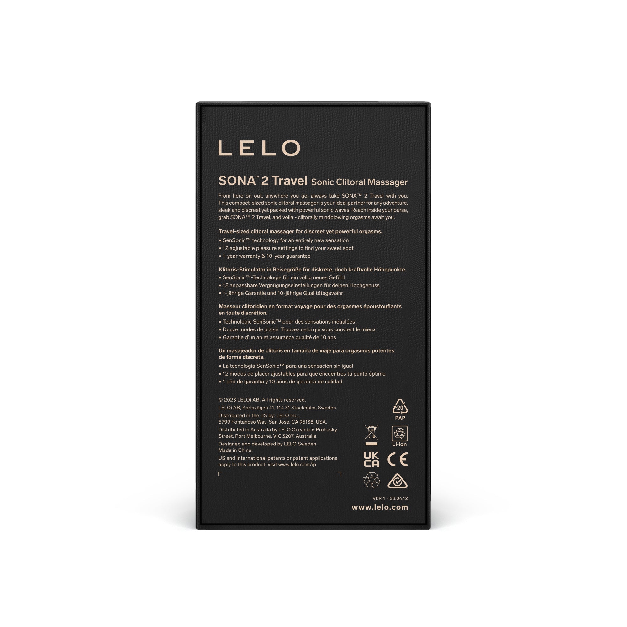 LELO Sona 2 Travel purple silicone sonic clitoral massager.