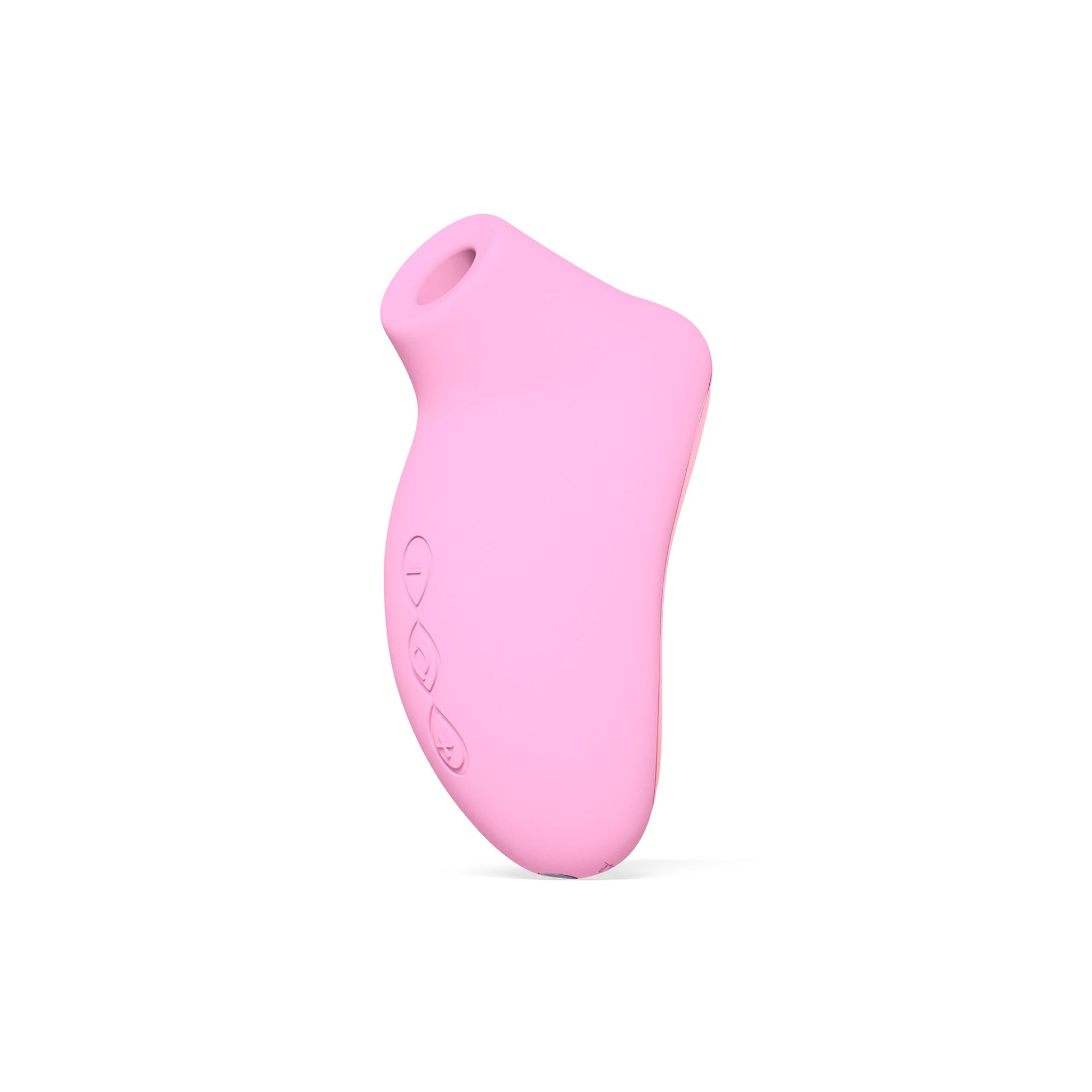 Pink silicone sonic clitoral stimulator with control buttons.