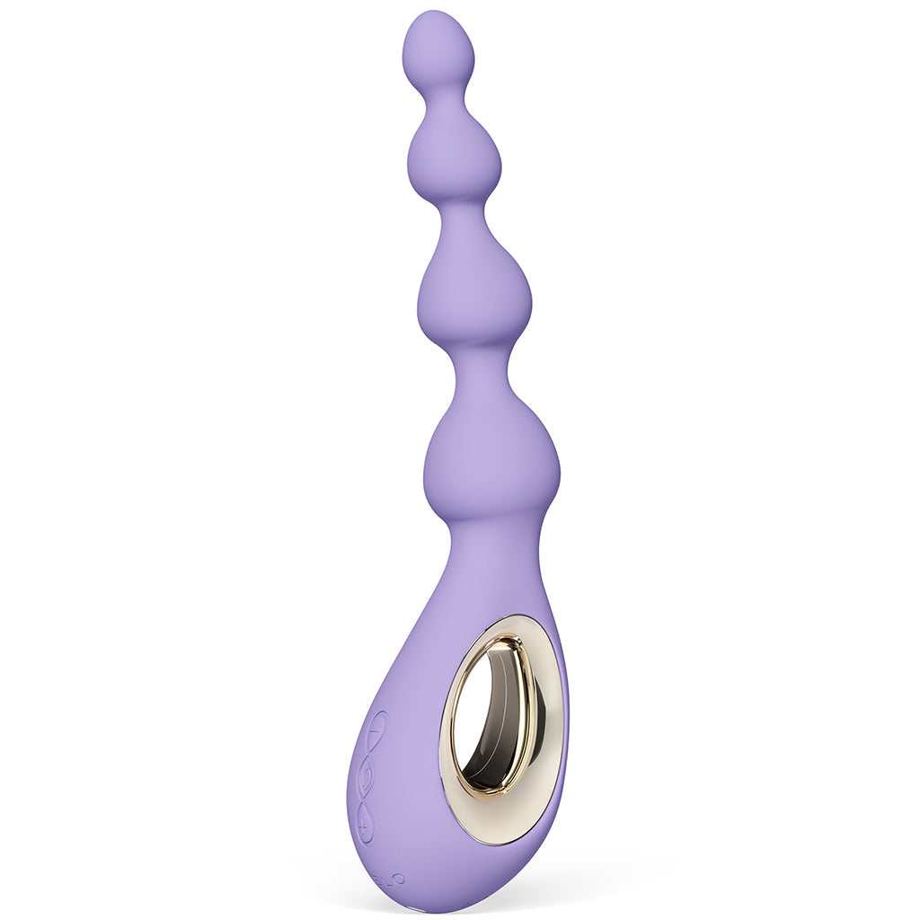 Violet Dusk Soraya Beads anal massager with gold accent.